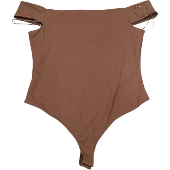 NWT Free People Off To The Races Bodysuit Cocoa Off the Shoulder Sz L - Picture 3 of 7